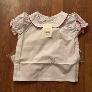 TBBC Maude’s Peter Pan Collard shirt ricrac red trim NWT size 4t